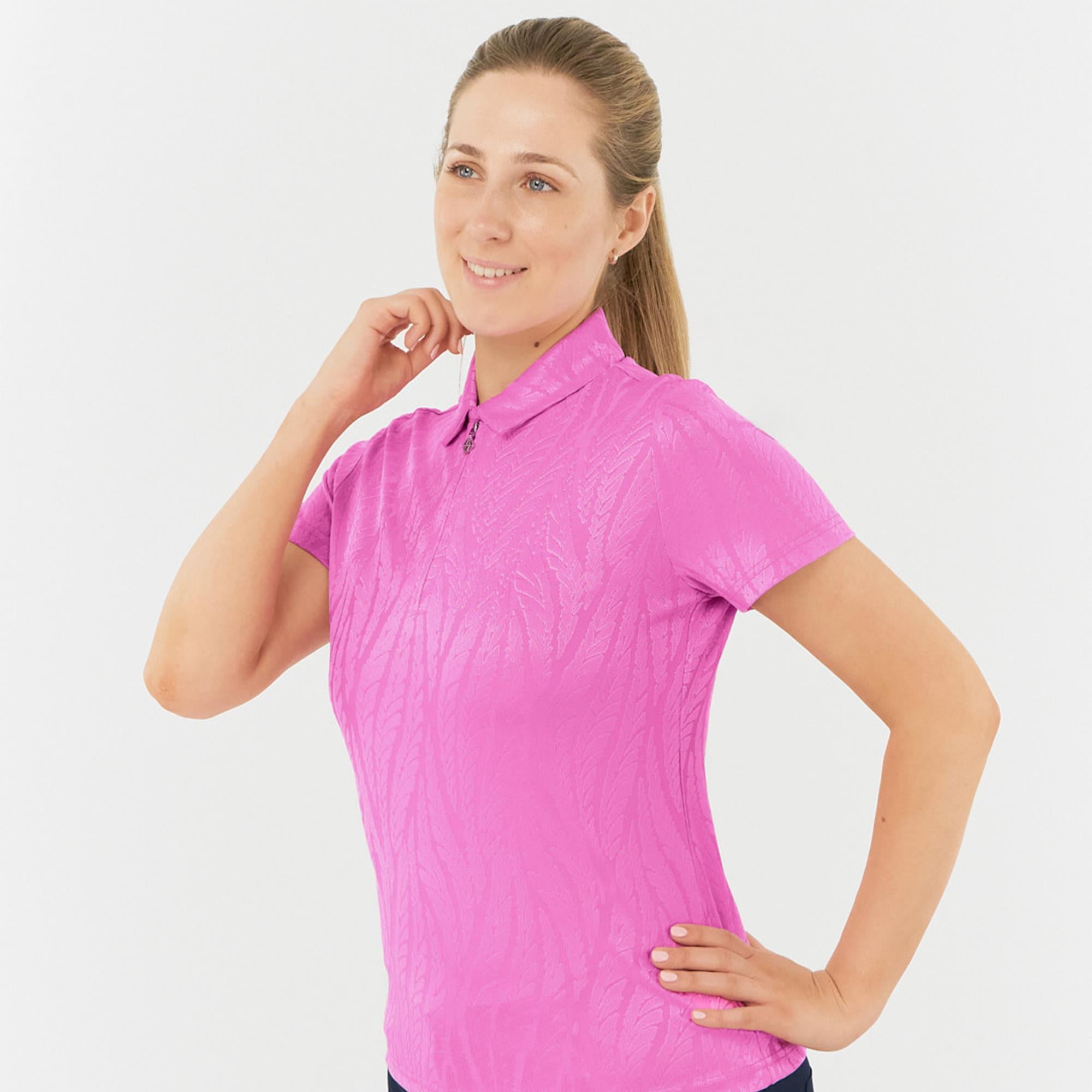 Pure Golf Freya Jacquard Ladies Golf Polo Shirt Azalea